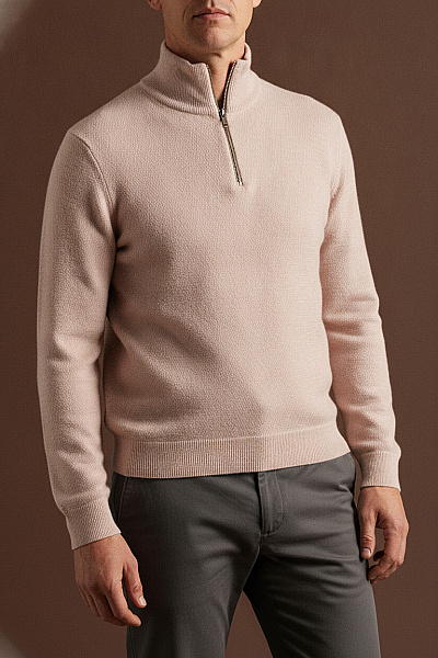 JACK & JONES Pánský Bavlněný Svetr Růžový Na Zip S Dlouhým Rukávem Vel. L