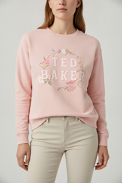 Ted Baker Růžová Mikina S Dlouhým Rukávem A Květovaným Potiskem Vel. 4