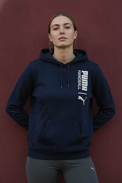 Puma Dámská Modrá Sportovní Mikina S Kapucí A Klokaní Kapsou Velikost L