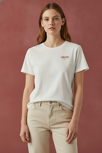 LEVIS Bílé Bavlněné Crop Top Tričko S Krátkým Rukávem A Nápisem Vel. EU XS