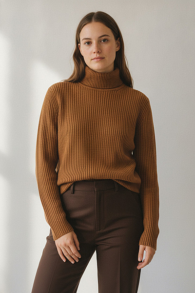 U.S.POLO ASSN. Hnědý Bavlněný Rolák Pletený žebrovaný Basic Vel. M