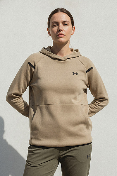 UNDER ARMOUR Pánská Khaki Sportovní Mikina S Kapucí Přes Hlavu Vel. EU XL