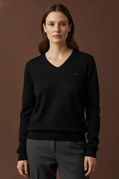 Hugo Boss Černý Bavlněný Pulovr S Výstřihem Do V Basic Velikost Xxl