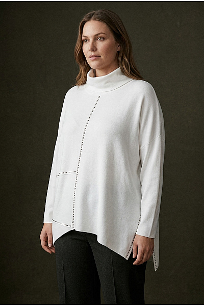 Joseph Ribkoff Bílý Dámský Pulovr Se Stojáčkem Oversized Asymetrický Velikost XXL