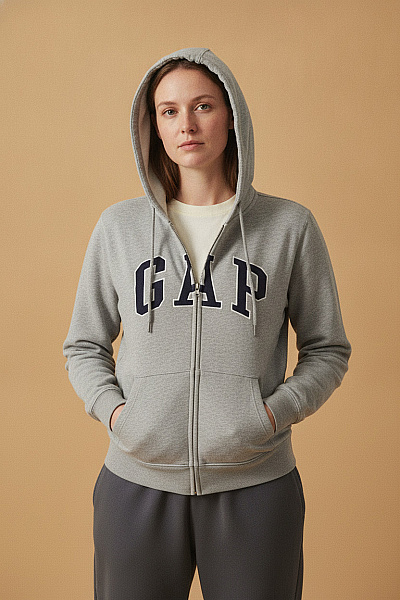 Gap Šedá Dámská Mikina Na Zip S Kapucí A Klokaní Kapsou Vel. XXL