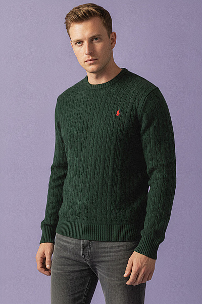 Ralph Lauren Zelený Vlněný Pulovr S Copánkovým Vzorem Velikost XL
