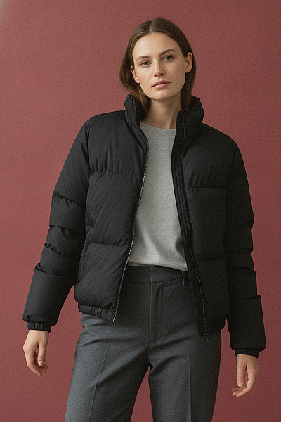 Černá Prošívaná Zimní Puffer Bunda Velikost M
