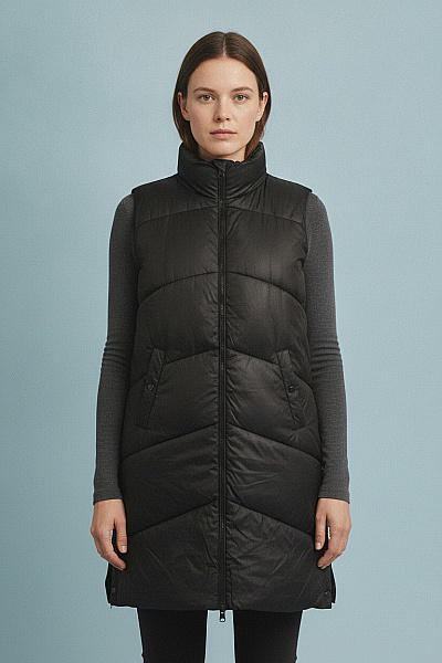 VERO MODA Černá Dlouhá Prošívaná Zateplená Vesta Vel. L