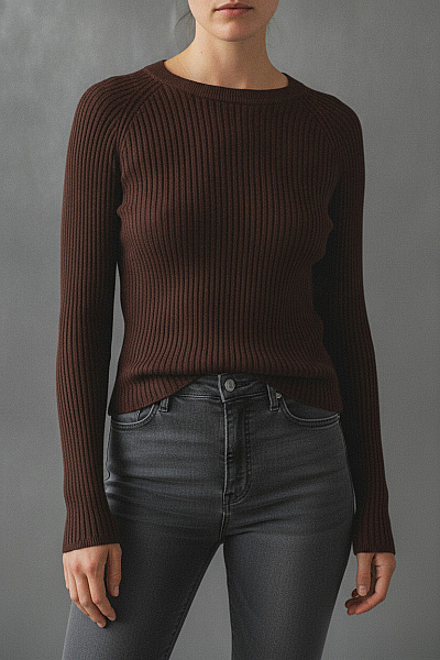 MyMo Hnědé Dámské Tričko S Dlouhým Rukávem Basic Crop Top Velikost M