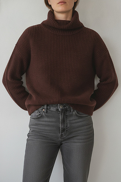 Hnědý Pletený Rolák Oversized Vel. 40