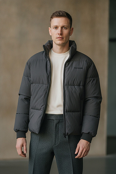 PEGADOR Šedá Pánská Prošívaná Zimní Puffer Bunda Se Zipem Velikost XS