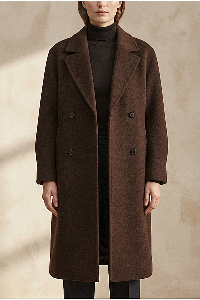 Bershka Hnědý Dvouřadý Dlouhý Kabát Vintage Velikost S
