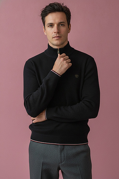Černý Pánský Pletený Pulovr Se Stojáčkem Na Zip Velikost 2XL