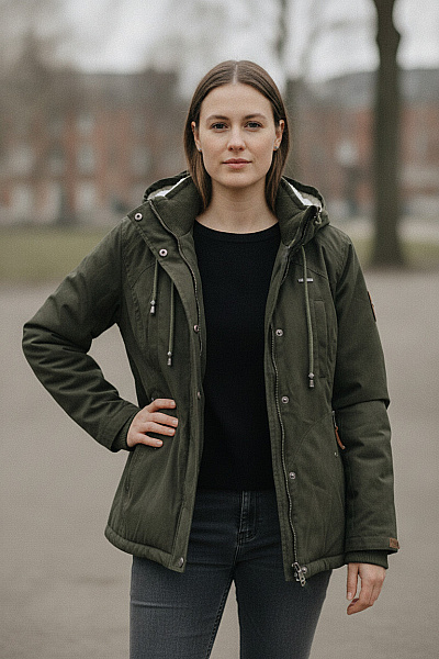 MARIKOO Dámská Khaki Parka S Kapucí A Beránkem Velikost 3XL