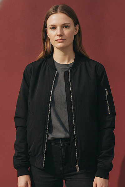 PULL&BEAR Černá Dámská Bomber Bunda Se Zipem Vel. M