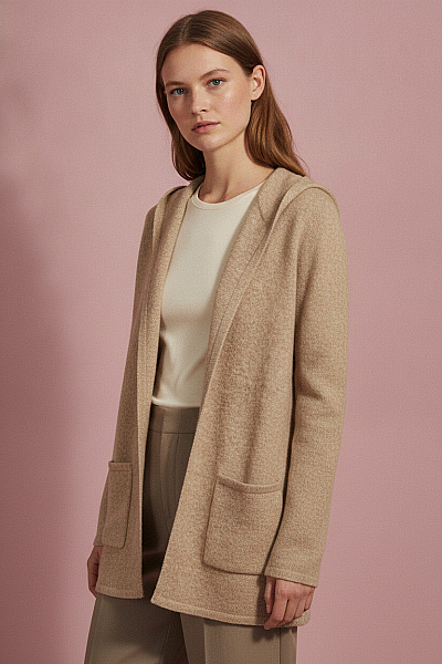 VERO MODA Béžový Pletený Kardigan S Kapucí Velikost S