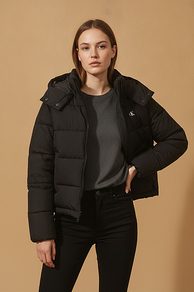 Calvin Klein Černá Prošívaná Zimní Bunda S Kapucí Puffer Vel. EU XS