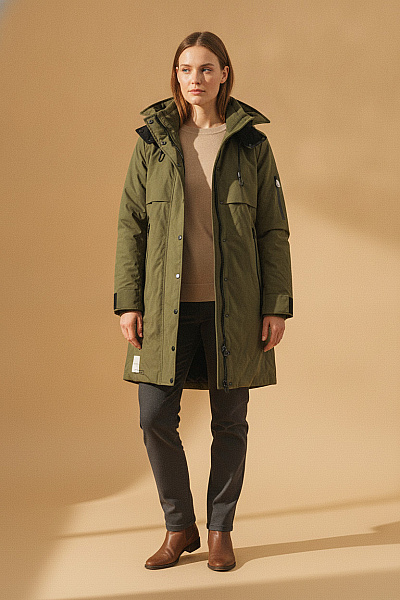 MARIKOO Dámská Khaki Parka Zimní Zateplená S Kapucí Vel. EU M