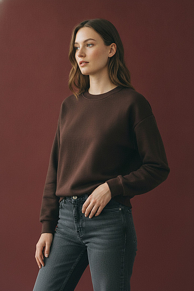 Dámská Hnědá Mikina Bez Potisku Crewneck Vel. 38