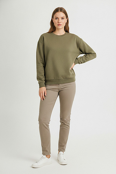 Dámská Khaki Mikina Crewneck Bez Potisku Vel. 38