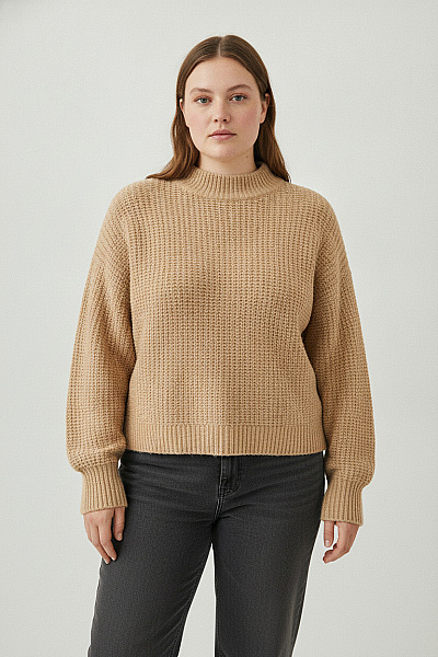 Bershka Béžový Pletený Crop Pulovr Se Stojáčkem Vel. EU XS-S