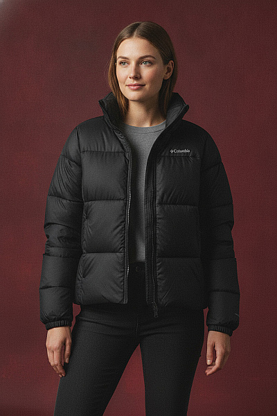 Columbia Černá Prošívaná Zimní Puffer Bunda Se Zipem Velikost L