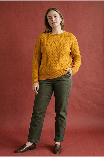 House Žlutý Pletený Copánkový Pulovr Oversized Velikost EU S