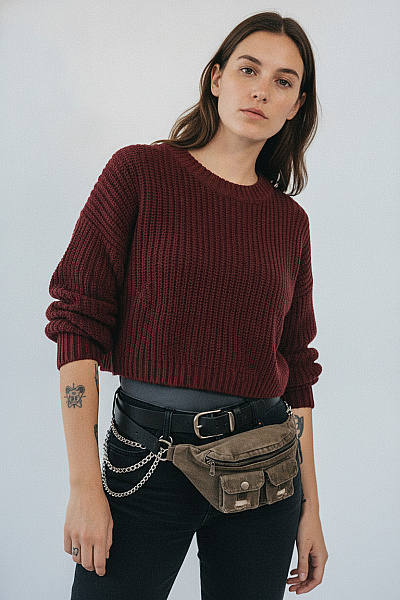 URBAN CLASSICS Dámský červený Bavlněný Pletený Svetr Oversize Krátký