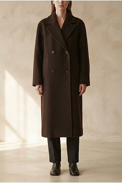 Bershka Hnědý Dvouřadý Dlouhý Kabát Elegantní Velikost EU S