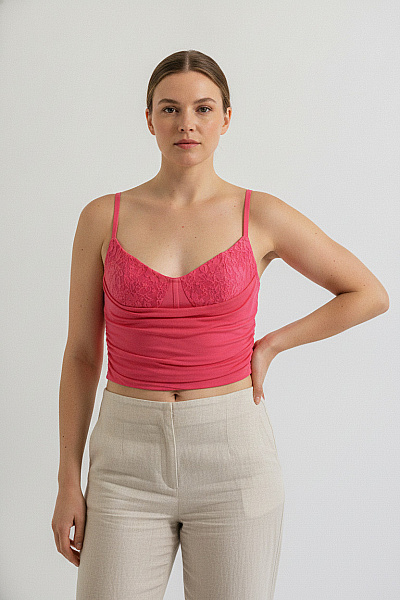 Boohoo Růžové Tílko Crop Top Krajka