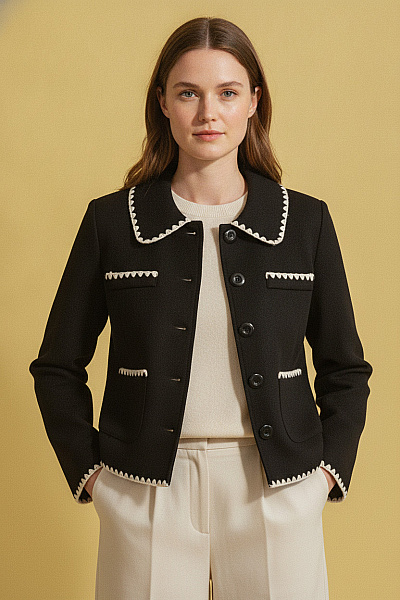 Boohoo Dámský Krátký Kabát černý Elegantní Vintage Vel. 36