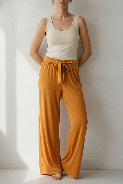 Boohoo Oranžové široké Kalhoty S Páskem Volnočasové Dlouhé Velikost 48