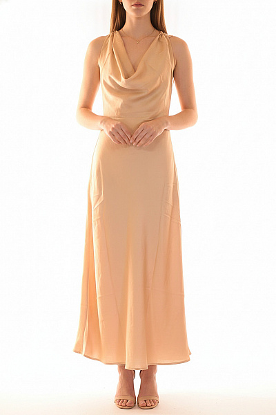 Boohoo Dámské šaty Bez Rukávů Dlouhé Béžové Elegantní Velikost 42