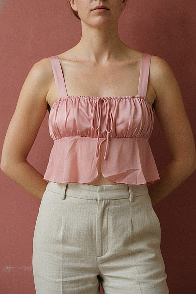 Boohoo Růžové Tílko Bez Rukávů S Uzlem Crop Top Vel. 46