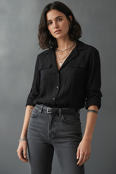 Boohoo Dámská černá Košile S Dlouhým Rukávem Elegantní Vel. XS