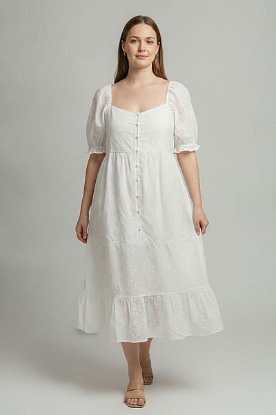 Boohoo Bílé šaty S Krátkým Rukávem Ažurové Letní Boho