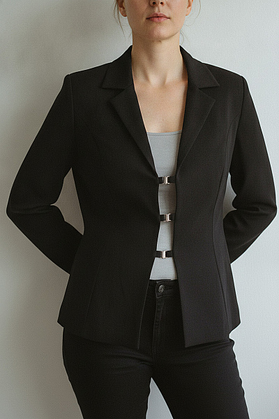 Boohoo Dámské černé Elegantní Saka S Páskem Vel. 56