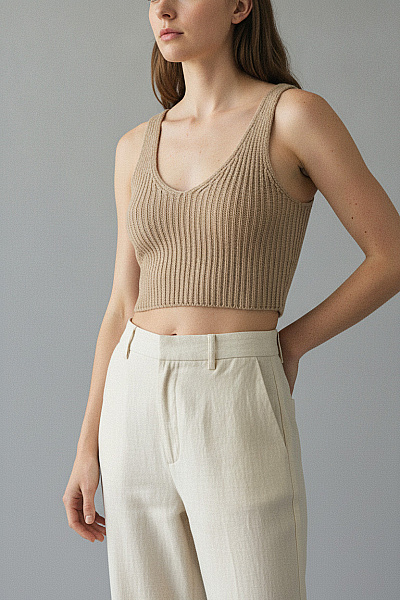 Dámské Béžové Tílko Crop Top Bez Rukávů Vel. L