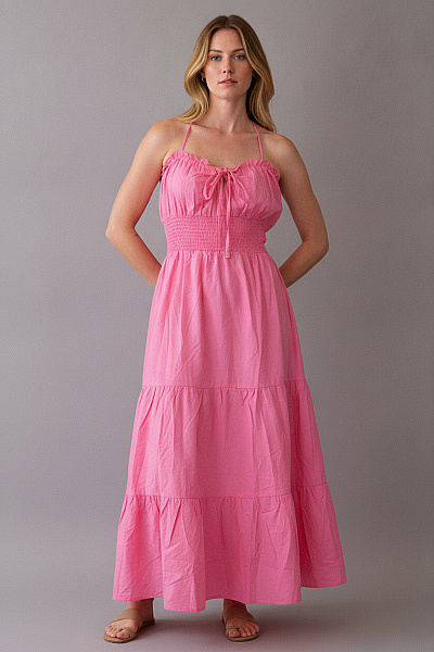 Boohoo Růžové Dlouhé šaty Na Ramínka Letní Boho Vel. 46