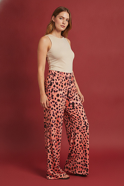 Boohoo Dámské Kalhoty S Potiskem Zvířecí Vzor široké Volnočasové Vel. 56