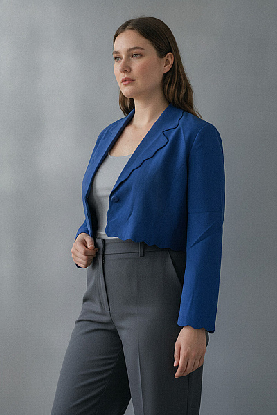 Boohoo Dámské Modré Sako Crop Elegantní Velikost 48