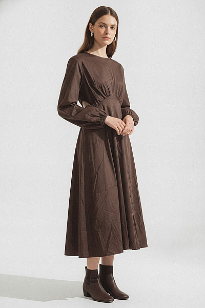 Boohoo Hnědé šaty S Dlouhým Rukávem Elegantní Maxi Vel. EU 44