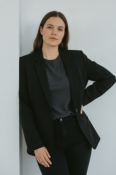 The Drop Dámské Sako Elegantní černé Jednořadé S Jedním Knoflíkem Velikost EU 2xl