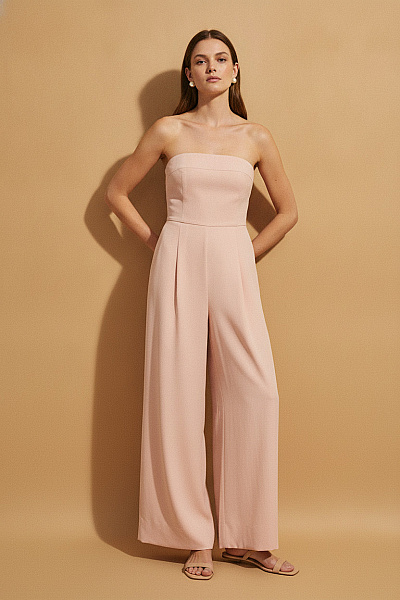 Boohoo Růžový Overal Bez Rukávů Palazzo široké Volné Společenský Vel. 42