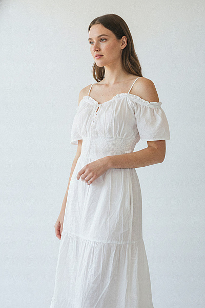 Boohoo Dlouhé Bílé šaty Na Ramínka Letní Boho Velikost EU 46