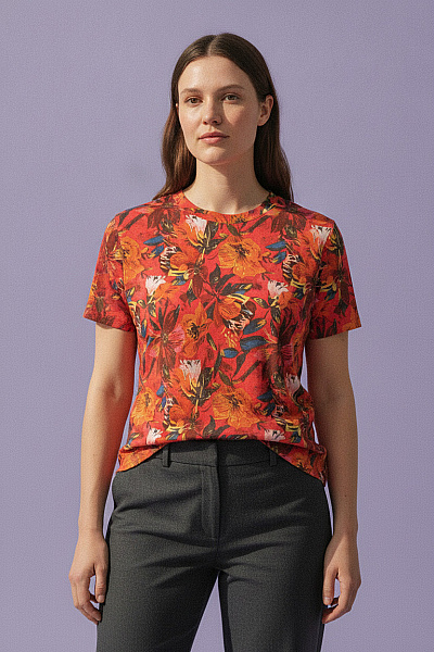 COUTURE LINE Dámské Tričko S Krátkým Rukávem A Květinovým Vzorem Vel. 44