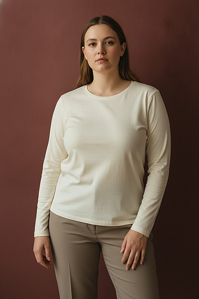 HELENA VERA Dámské Tričko S Dlouhým Rukávem A Kulatým Výstřihem Jednobarevné Basic Vel. 48