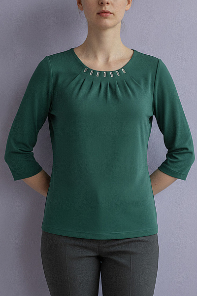 COUTURE LINE Zelená Halenka S 3/4 Rukávem A Kamínky Vel. 38