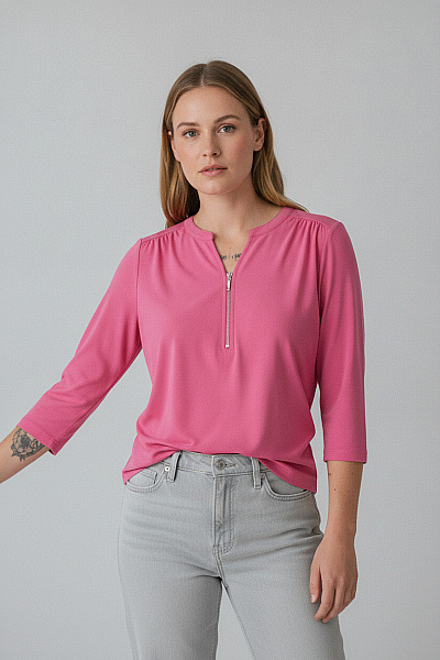COUTURE LINE Dámské Tričko S Dlouhým Rukávem A Zipem Růžové Velikost 50