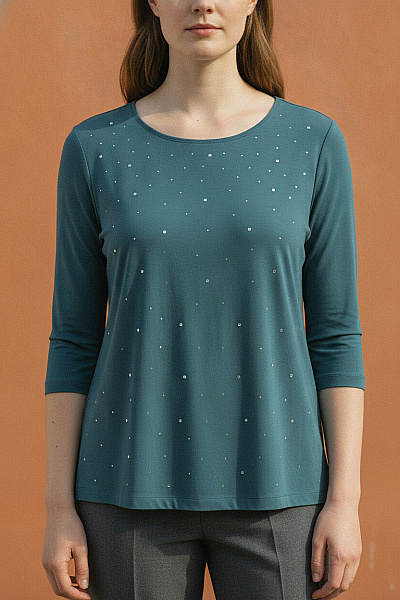 COUTURE LINE Dámská Halenka S Kamínky Krátký Rukáv Vel. 52